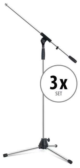 3x Set Profi DJ PA Mikrofon Ständer Mic Stativ Bühnen Stand Chrom Galgen Gesang