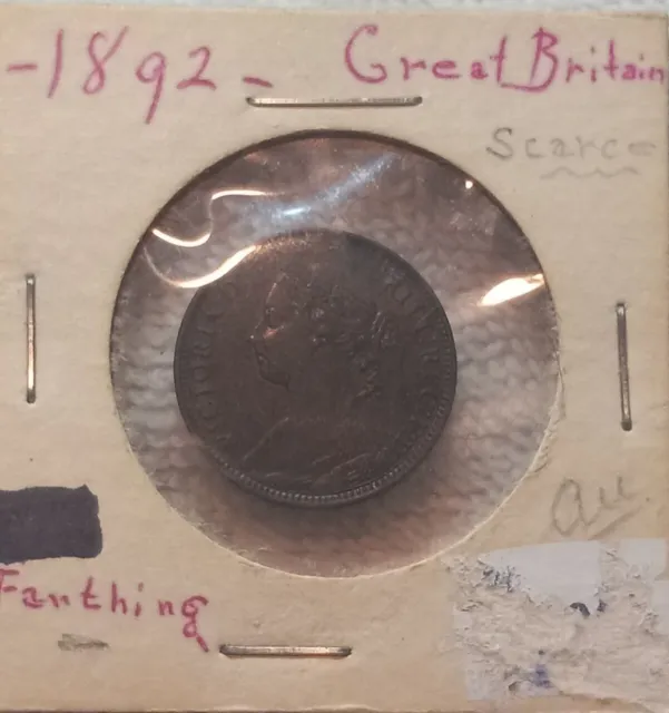 Rare| 1892 Great Britain Farthing | 887K Mintage | AU | KM 753 