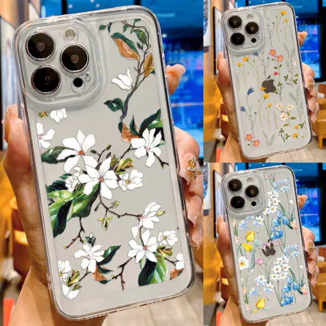 Shockproof Flower Clear Case For iPhone 15 14 Pro Max Plus 13 12 11 XR XS Cover