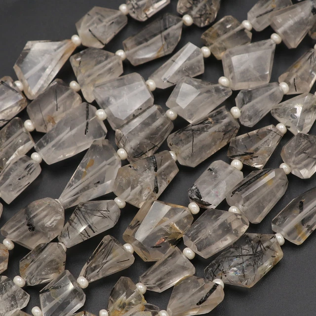Natural Black Rutile Nugget Faceted Loose Gemstone 7" Strand 9x11-14x12MM Beads