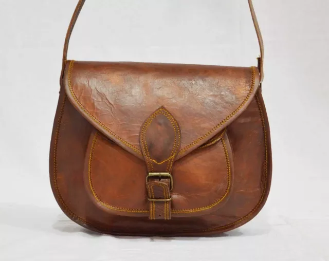 Women Purse Vintage Genuine Brown Leather Cross Body Shoulder Handmade side bag