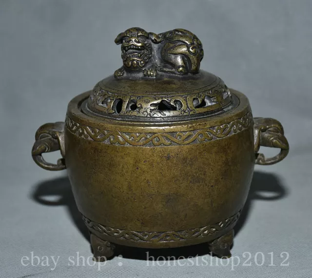 6" Antikes Chinese Kupfer Fengshui Tier Löwen Beast Weihrauchbrenner Censer