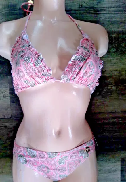 nwt Juicy Couture Pink String Bikini Swimsuit Small Medium Smocked Paisley S M