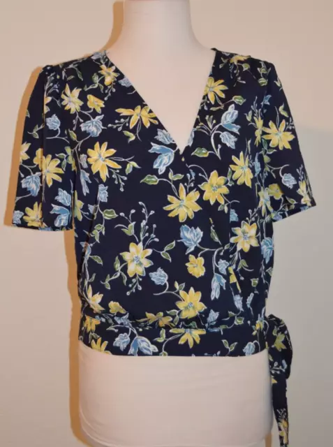 NWT Code Mode Nordstrom Rack Yellow Blue Floral Print Blouse Size Med