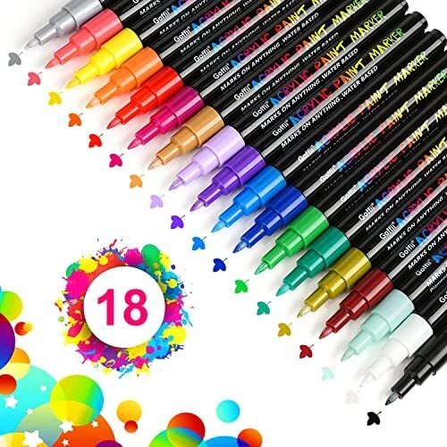 Goffii Marqueurs peinture acrylique 18 couleurs stylos à marqueur peinture pe...