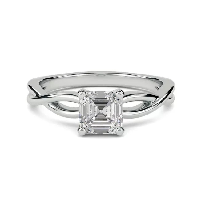 Asscher Coupe Moissanite Fiançailles Bague 14K Plaqué or Blanc