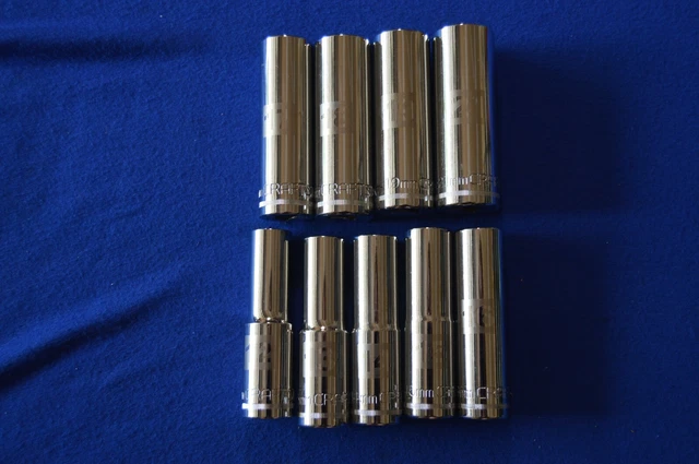 Craftsman Laser Etch 9 PC 1/2" Drive Metric 6 PT Deep Sockets 12-19,21 mm 470