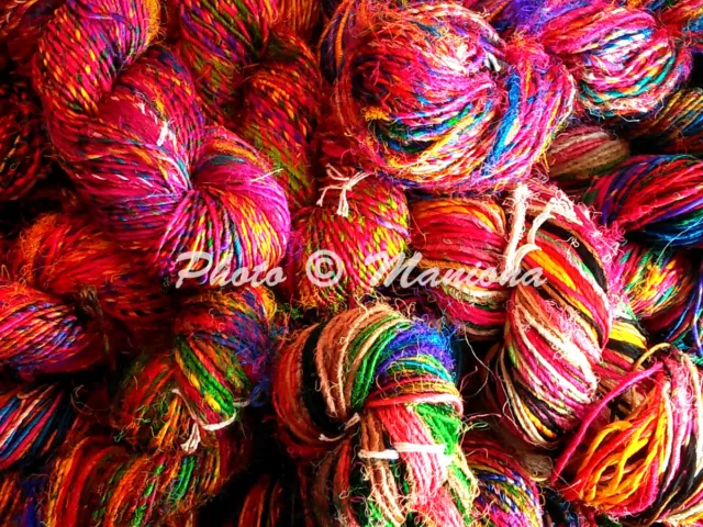 20 Skein Hand spun 2000 Gram Recycled Silk Sari Knitting Crochet Woven Soft Yarn