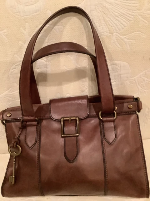 Fossil Vintage Revival Brown Satchel Flap Leather Medium Tote handbag