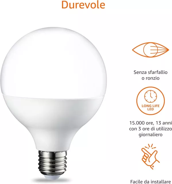 LAMPADA GLOBO LED E27 ATTACCO GRANDE LAMPADINA LUCE CALDA FREDDA NATURALE 20/25w 3