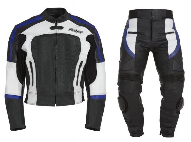 Tuta da per moto di pelle divisibile in due pezzi giacca e pantalone con gobba
