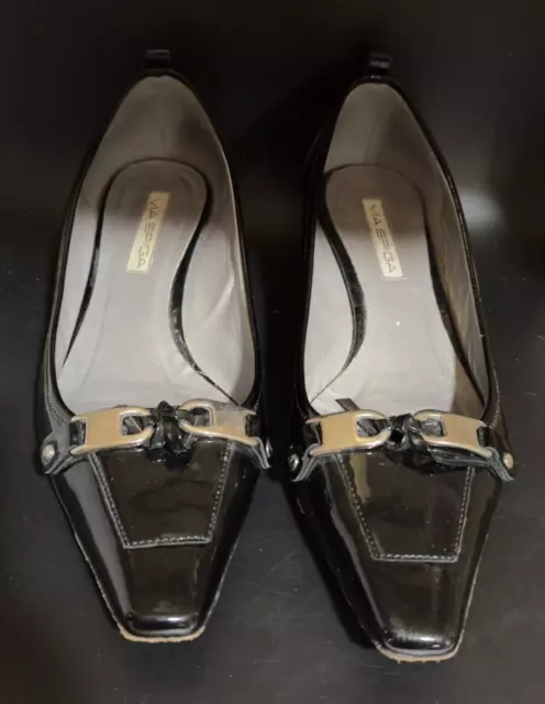 Via Spiga Black Patent Leather Bow Pointed Toe Heels Shoes Women’s Size 9