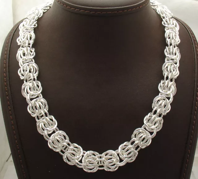 Bold Shiny Byzantine Chain Necklace Real Sterling Silver QVC 18" 20" 49.8gr