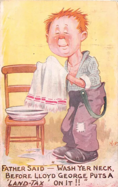 Postcard Comic / Satire Politics Lloyd George Land Tax Lad Neck