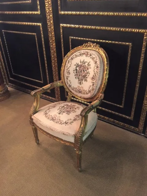 Q' Antique Louis Seize Style Gold Plated Beech Tapestry Armchair 2