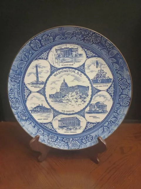 Vintage Silberne Washington Dc Historic Monuments Blue White 12" Souvenir Plate