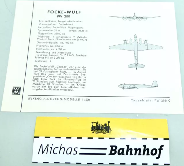 WIKING FLUGZEUG MODELLE 1:200 Anleitung FOCKE- WULF FW 200 SCH å