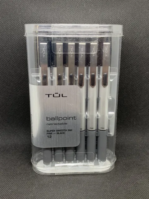 New TUL Super Smooth Retractable Ballpoint 12 Pack Pens Fine Black Ink BP3
