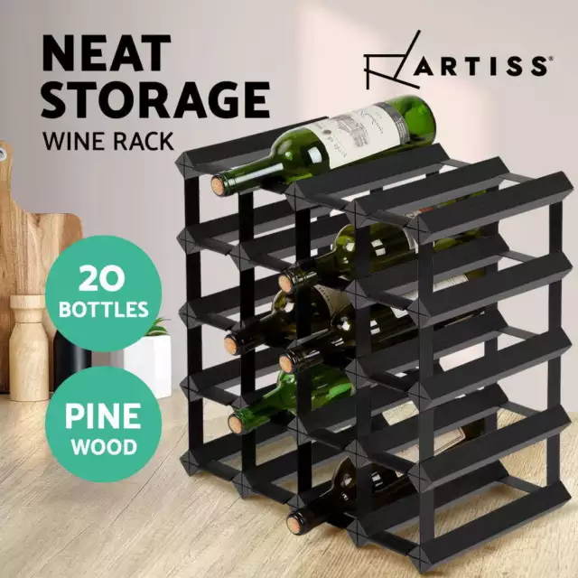 Artiss 20 Bottle Timber Wine Rack Wooden Storage Wall Racks Holders Cellar Black