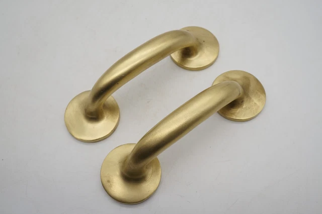 Solid Brass Door Pull Handles Antique Vintage Reclaim Old Pub 4” Set of 2 Heavy
