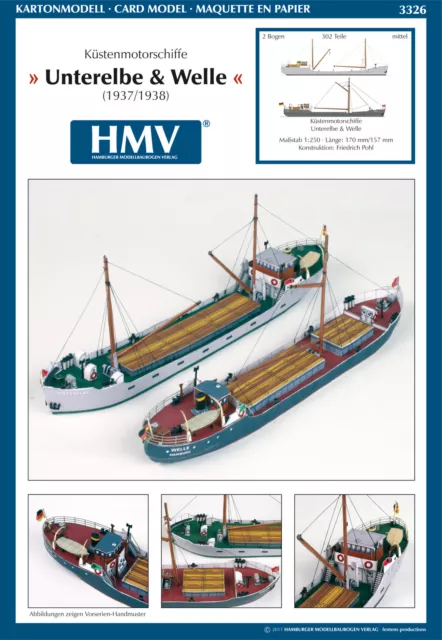 Kartonmodell Küstenmotorschiffe Unterelbe & Welle 1:250 HMV Hamburger Modellb...