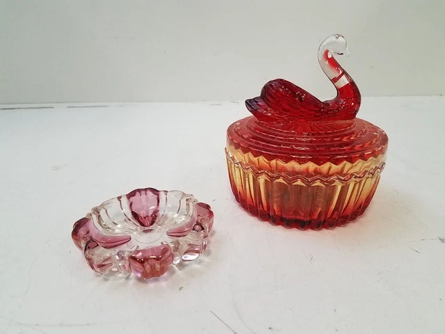 Glass Swan Candy Dish W/ Small Ash Trey