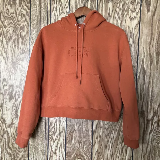 OBEY Women’s Size Small Orange Regal Hooded Sweatshirt With Front Pocket