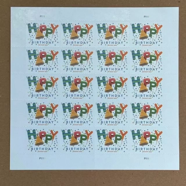 Sheet of 20 HAPPY BIRTHDAY Stamp 1 Booklet  Celebration Invitations Party Stamps