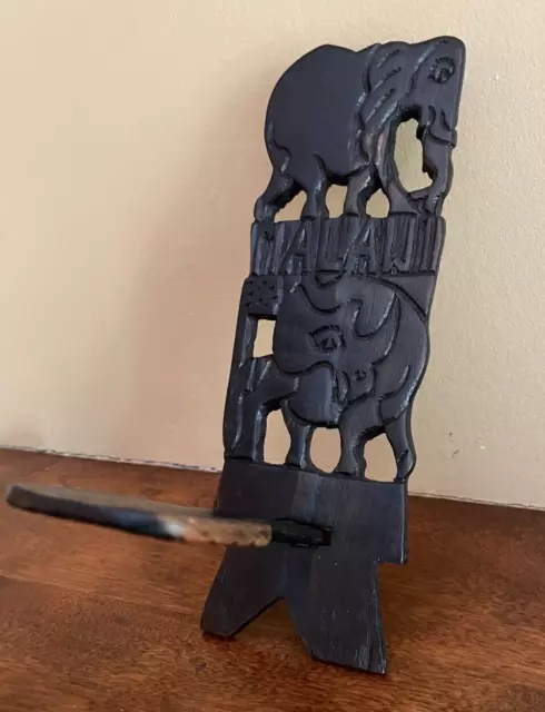 Book Stand Holder Carved Dark Wood Prayer Elephant Malawi Bible Quran Gita