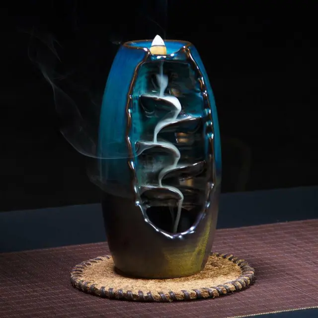 brûleur d'encens forme de cascade en céramique pour méditation yoga  20x10.5cm 3