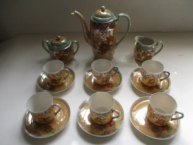 Vintage Japanese lustre Eggshell Porcelain Tea Coffee Set 6 cups Hand Painted