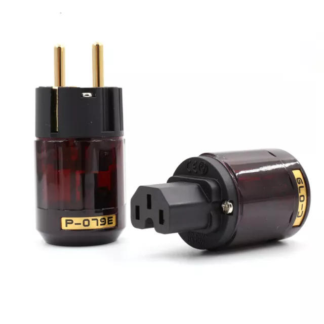 Pair Gold-Plated SCHUKO Power Plug EU IEC Connector DIY Hifi Power Cable Plug