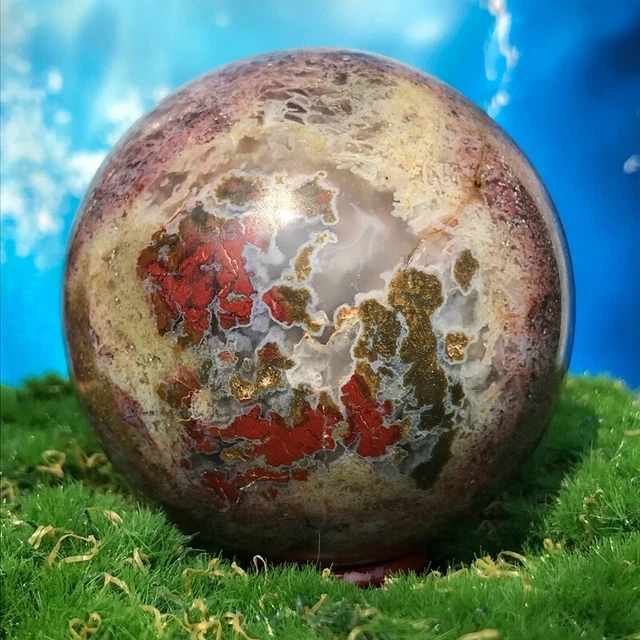 Agate De Jaspe Océan Naturel Très Artistique Sphère, Avec Des Petites Druses Hauteur 295 Mm 30610 23 G