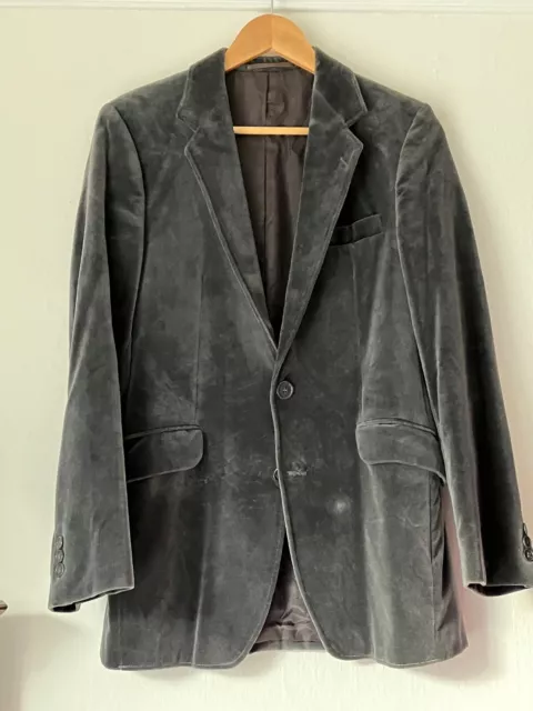 Vintage Mens Velvet Blazer jacket Ero 1970s 80s 90s Grey 100% cotton Retro Small