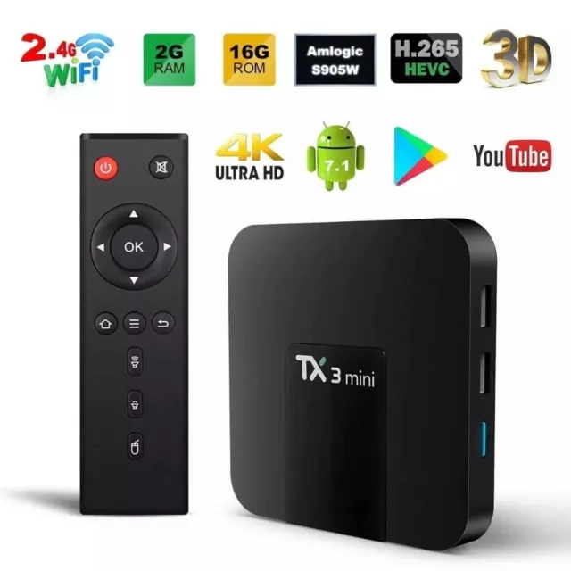 TX3 Mini Android TV Box 2GB+16GB Quad Core 4K HD Media Player WIFI HDMI UK