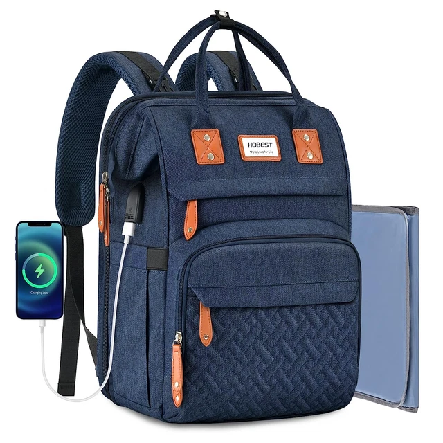 Diaper Huge Bag Backpack Multifunction USB Charging Waterproof Travel Dark Blue