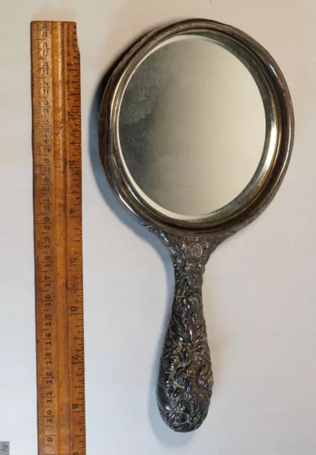 Antique Gorham Sterling 800 A Silver Art Nouveau Repousse Hand Mirror 1868 8.5"