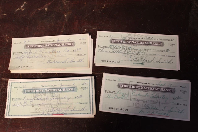 Group Lot of First National Bank, Youngwood, PA Canceled Checks, 1961 & 1962