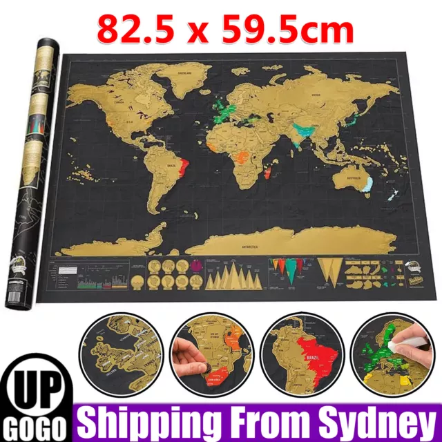 Deluxe Scratch off world Map Interactive large Poster Atlas Travel Decor Gift