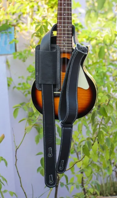 Genuine Leather Adjustable Ukulele Strap Comfortable Guitar Mandolin Black Belt.