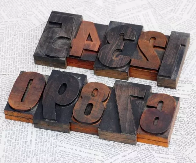 0-9 numbers letterpress wood printing blocks type woodtype wooden character old