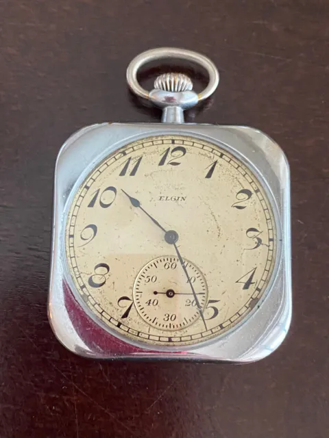 Vintage 12S Elgin Pocket Watch, Gr.345, Keeping Time,  42.70Mm Square Case