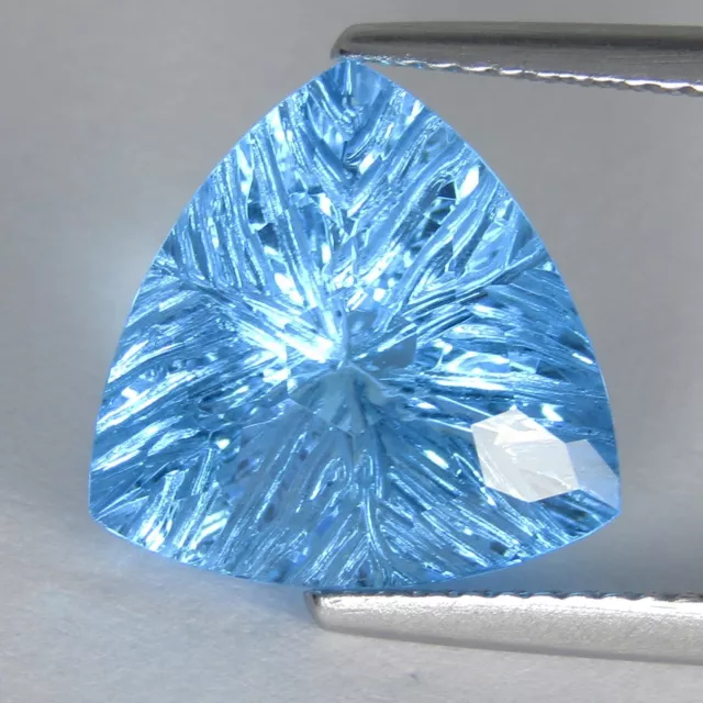 6.60Cts Sparkling Natural Swiss Blue Topaz 12.5mm Trillion Carving Cut Gemstone