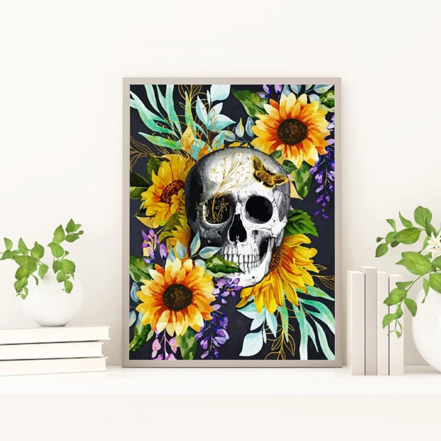 Kit vernice ad olio girasole cranio per numeri pittura acrilica fai da te su tela (B2006)