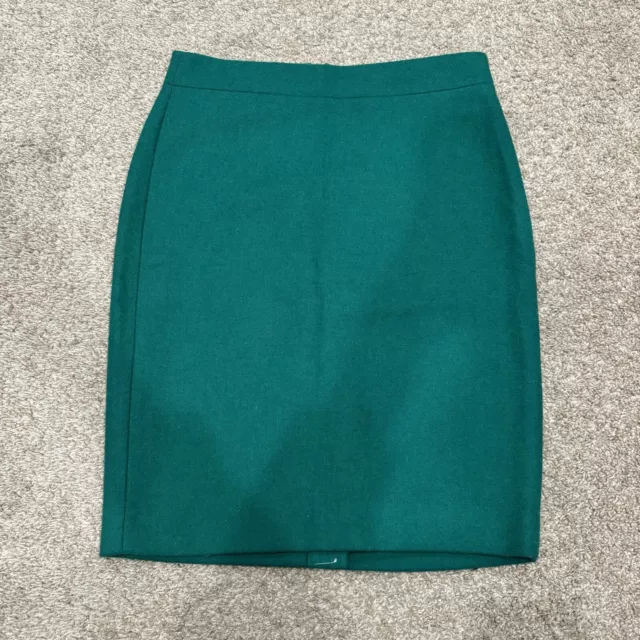 J. Crew Women Size 00 Green Double Serge Wool Pencil Skirt