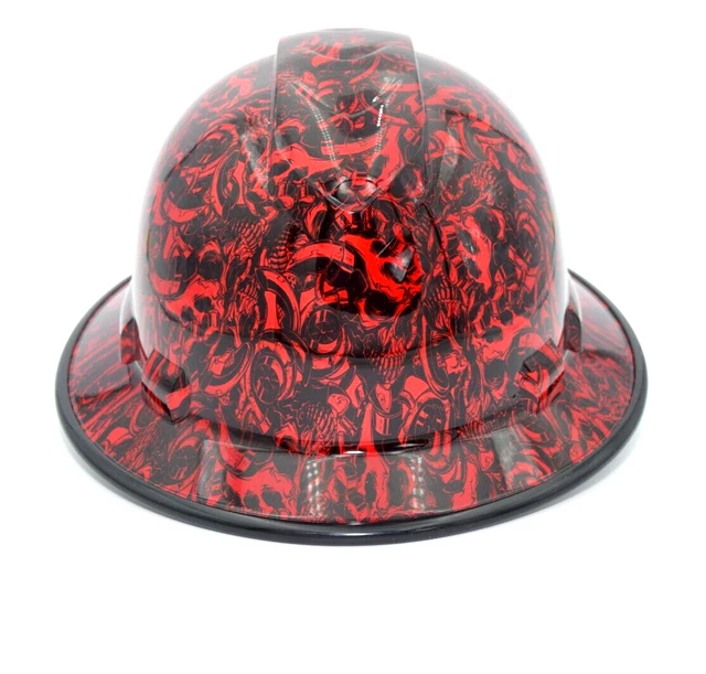 Wide Brim Hard Hat Hydro Dipped in Candy Apple Red Turbo Skulls w/Brim Guard