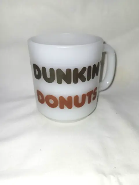Vintage 1978 Glasbake Dunkin Donuts Logo Coffee Mug Milk White Glass Two Color