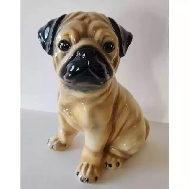 VTG Pug Ceramic Statue Handmade In Italy~Intrada 12 1/2" So Lifelike!