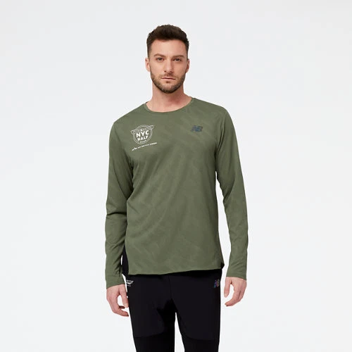 New Balance Men's United Airlines NYC Half Q Speed Jacquard Long Sleeve Green