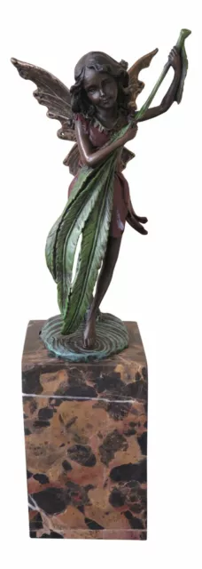 LF46878EC: SIGNATURE STATUARY Bronze Fairy Holding Leaf Marble Base EP729